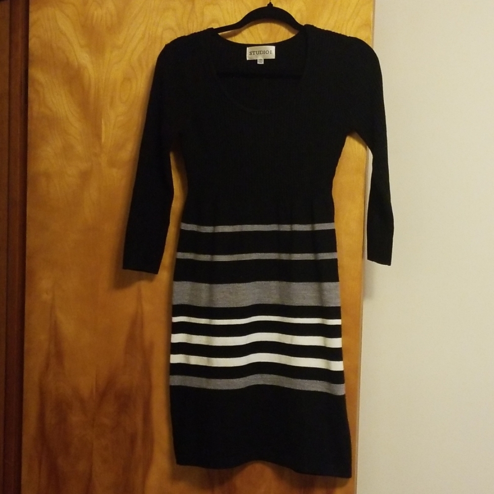 Black White & Gray Sweater Dress